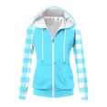 thumbnail image 3 of Chbgutlmr Sweatshirt for Women Raglan Long Sleeve Casual Plaid Jackets Drawstring Zip up Hoodies Pockets, 3 of 8