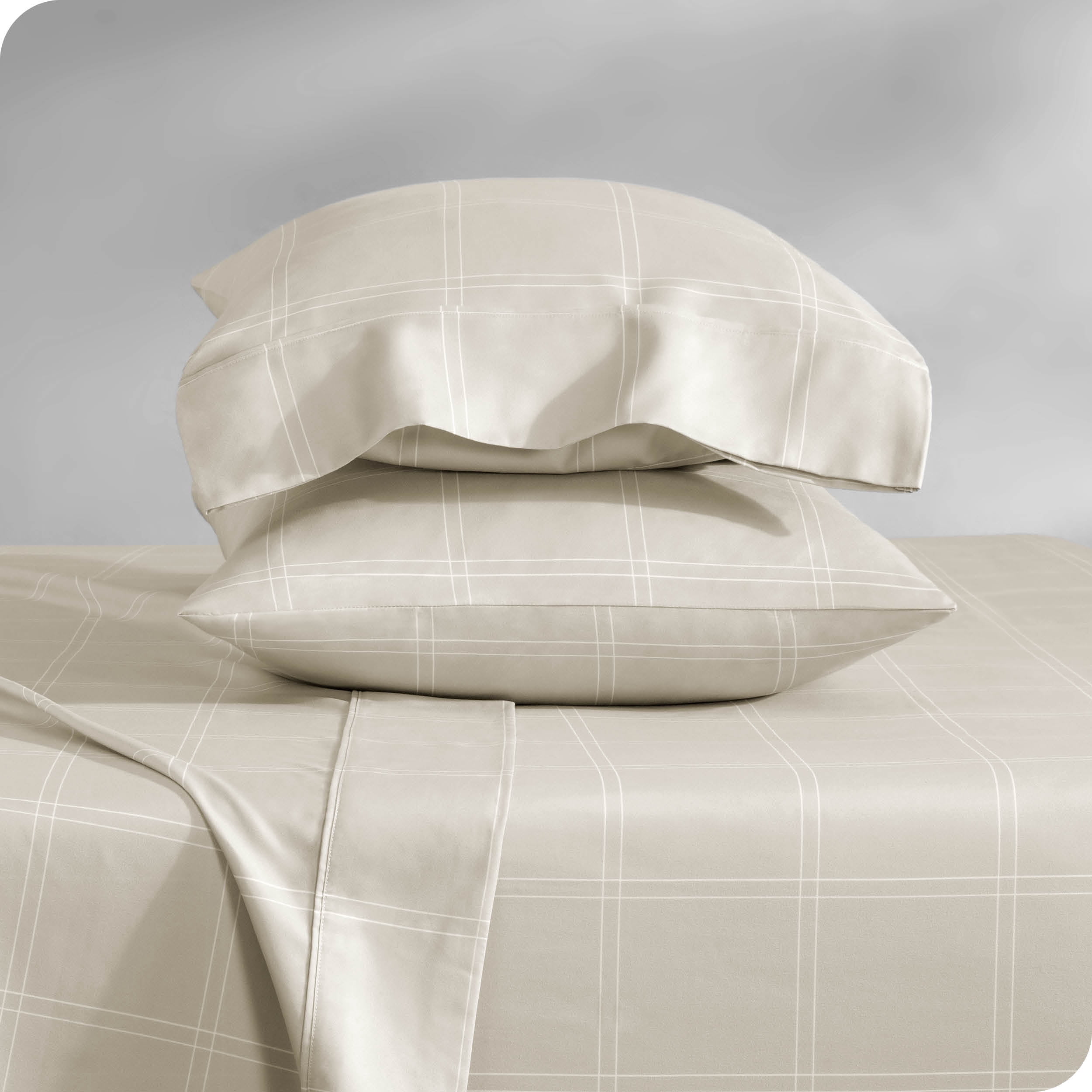 Bare Home Pillowcase Set - Premium 1800 Collection - Double Brushed - Ultra Soft - King Size, Modern Plaid - Stone/White, 2 Count