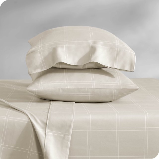Bare Home Pillowcase Set - Premium 1800 Collection - Double Brushed - Ultra Soft - King Size, Modern Plaid - Stone/White, 2 Count