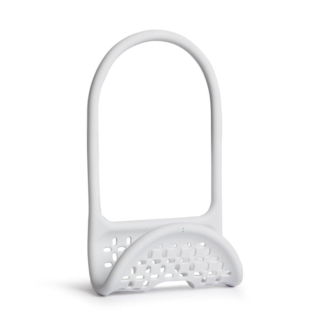 Umbra Panier d'Évier Flexible en Blanc, un Cadre en Fil Métallique Flexible et Antidérapant Qui Se Plie pour s'Adapter Autour des Murs de l'Évier Ou des Cols de Robinet, avec base Perforée et Découpes pour le drainage afin de Garder les Éponges et les Brosses au Sec, Mesurant 10 1⁄4 x 4 1⁄2 x 1⁄4 Pouces, Convient Aussi pour Organiser de Petits Outils de Cuisine.