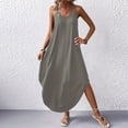 thumbnail image 3 of Daiosportswear Robe Longue d'Été pour Femmes à Couleur Unie, Col Rond, Bretelles, Sans Manches, Ourlet Arrondi, Bretelles, Dos Nu, Robe de Plage; Robe à Manches Courtes pour Femmes, Gris, TG (TG), 3 of 6