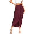 thumbnail image 3 of WTXUE Jupes pour Femmes, Jupe Longue Unie Drapée Fendue à Haute Élasticité Jupe Décontractée pour Femme Taille Portefeuille Jupe Asymétrique, 2# Rouge Foncé S, 3 of 8