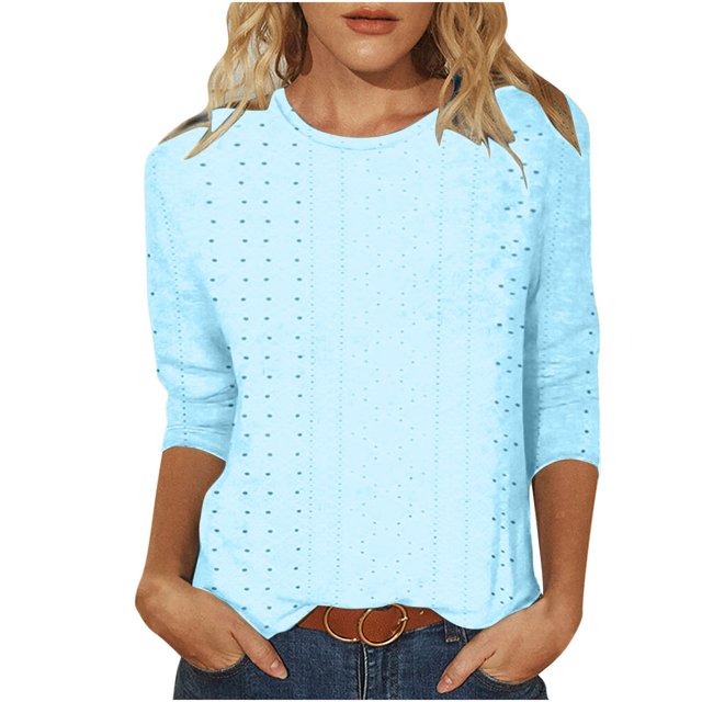 FAIWAD Womens 3/4 Sleeve Tunic Tops Solid Color Round Neck Shirt Soft Lightweight Loose Top with Chest Pockets