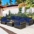thumbnail image 2 of Costway 7PCS Patio Rattan Furniture Set Sectional Sofa Garden Navy Cushion, 2 of 10