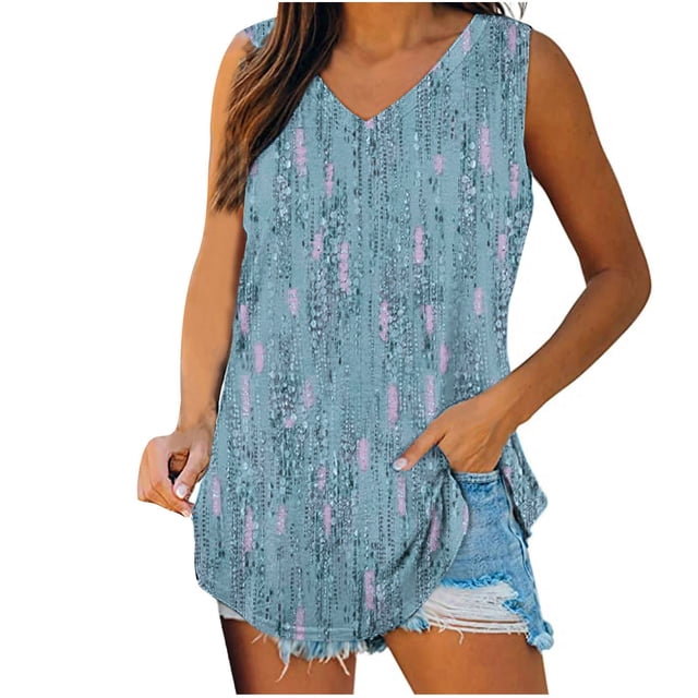 Birdeem Womens Print Tank Tops V-Neck Basic Casual Flowy Summer Sleeveless T-Shirt