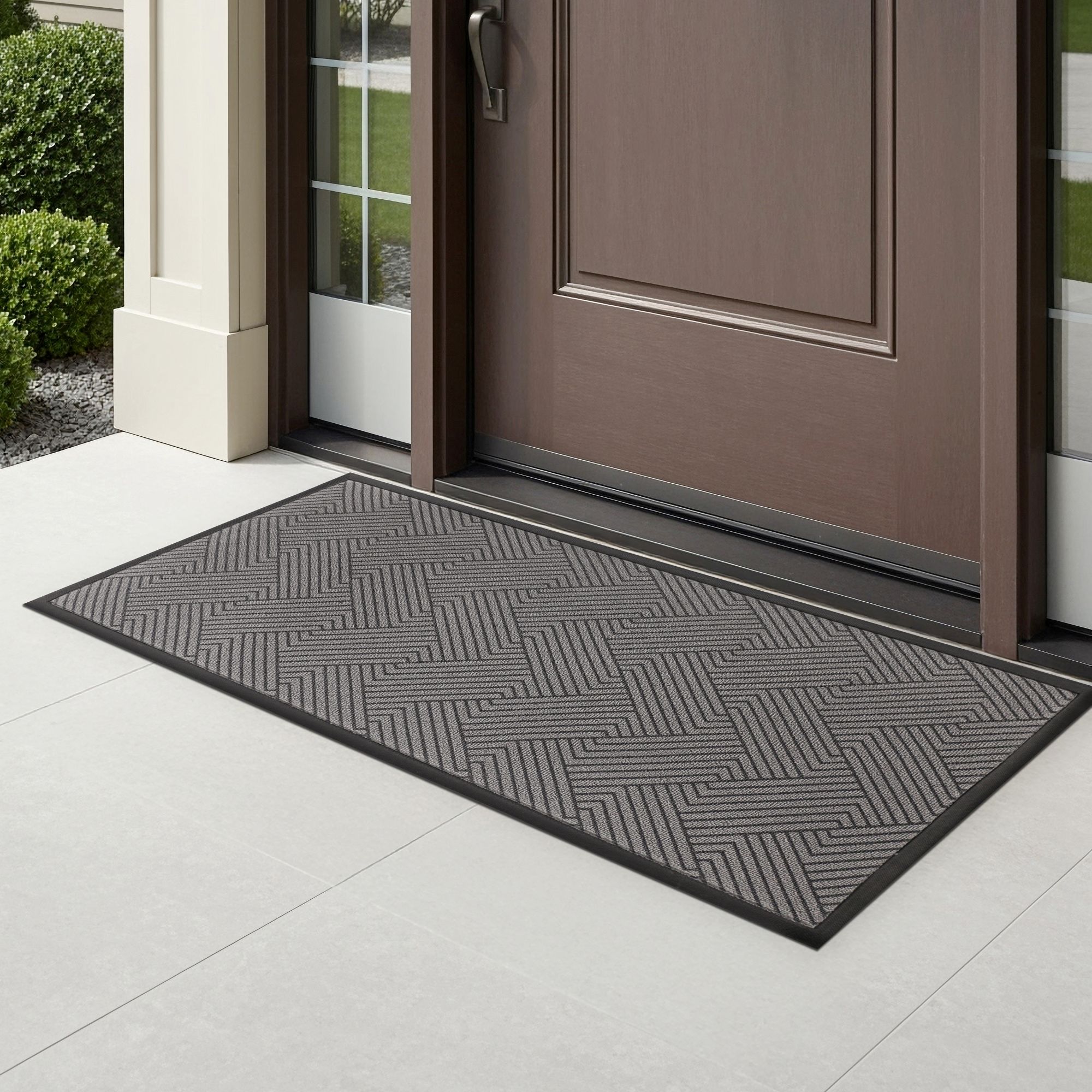 Stepguard Carrara 2x4 Indoor/Outdoor Doormat, Heavy-Duty Scraper, Non-Slip Vinyl Backing, Water-Resistant, Basketweave Grey, Entryway, Garage, Mudroom, Patio
