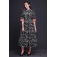 thumbnail image 4 of Bimba Robe à Manches Retroussables Imprimée Florale pour Femmes Col Mandarin Chemise Boutonnée-Petite, 4 of 5