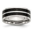 thumbnail image 1 of Stainless Steel 8mm Double Row Black Carbon Fiber Inlay Polished Band Ring 12 Size, 1 of 1