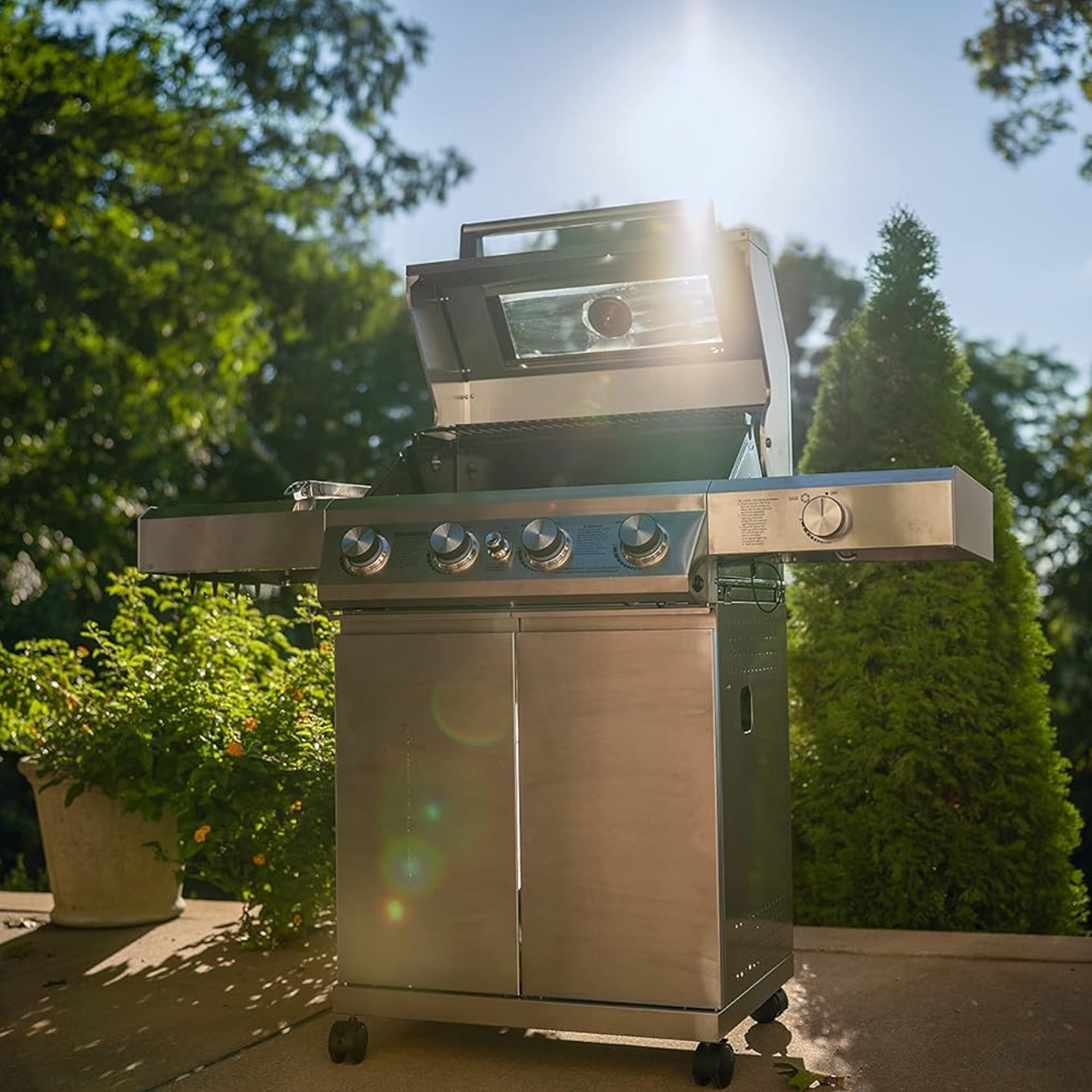 Monument Grills Larger 4-Burner Propane Gas Grills BBQ Stainless Steel Heavy-Duty Cabinet Style with BBQ Cover