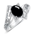 thumbnail image 3 of RYLOS Rings for Women Sterling Silver Greek Key Designer Ring 9X7MM Gemstone & Diamond Ring October Cabochon Onyx Jewelry Size 6, 3 of 7