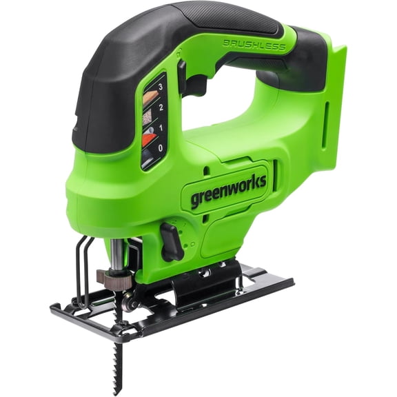 Greenworks Scie Jig Sans Fil Sans Balais 24V de 1 Pouces (3 000 G/m2 / 4 Réglages/biseau 0°-45°/ Lumière DEL), Batterie et Chargeur Vendus Séparément