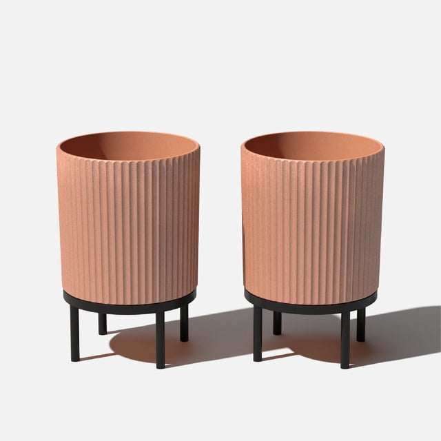 Veradek Demi Series Raised 16" Plastic-Stone Planter - (Terracotta/Black, 2 Pack)