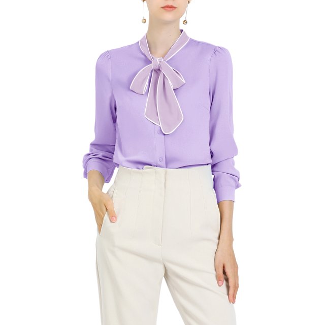 INSPIRE CHIC Women's Tie Neck Button Down Work Long Sleeves Blouse Shirts