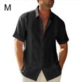 thumbnail image 3 of Wweixi Men's Button Down Shirt Boys Summer Pool Party Beach Walking Solid Color Simple Design Tops Daily Working Clothes Black M, 3 of 5