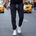 thumbnail image 1 of Ceisia Men Solid Color Loose Casual Pants Elastic Waist Drawstring Sports Gift Work Trousers, 1 of 9