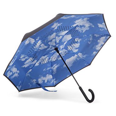 The totes InBrella Reverse Close Umbrella, Clouds, One Size, Inbrella Reverse Auto Close Stick Umbrella With J Hook, Wind &amp; Rainproof