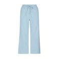 thumbnail image 4 of Yuyuzo Wide Leg Pants for Women High Waist Cotton Linen Drawstring Ruched Solid Color Boho Beach Trousers, 4 of 5
