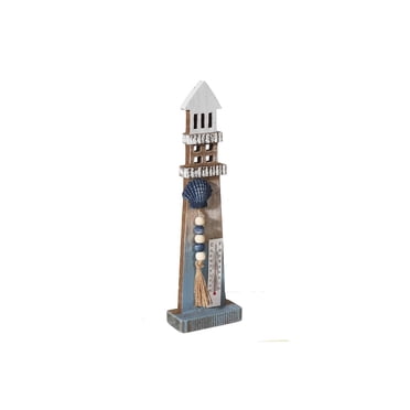 IH Casa Decor Lighthouse With Beaded Garland And Thermometer 14"