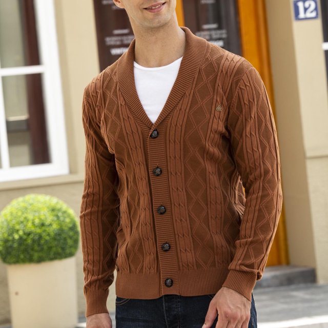 Cardigan Léger Chandail de Mode pour Homme Cardigan Uni à Revers Veste Tricotée à Manches Longues en Liquidation