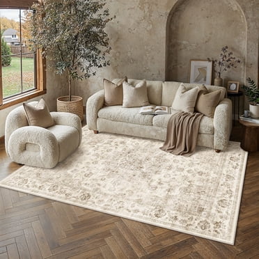 BERTHMEER 5'x7' Area Rugs for Living Room Bedroom Kitchen Rugs Non Slip Washable Beige Traditional Vintage Oriental Distressed Dorm Office Dining Room Throw Rugs Carpets