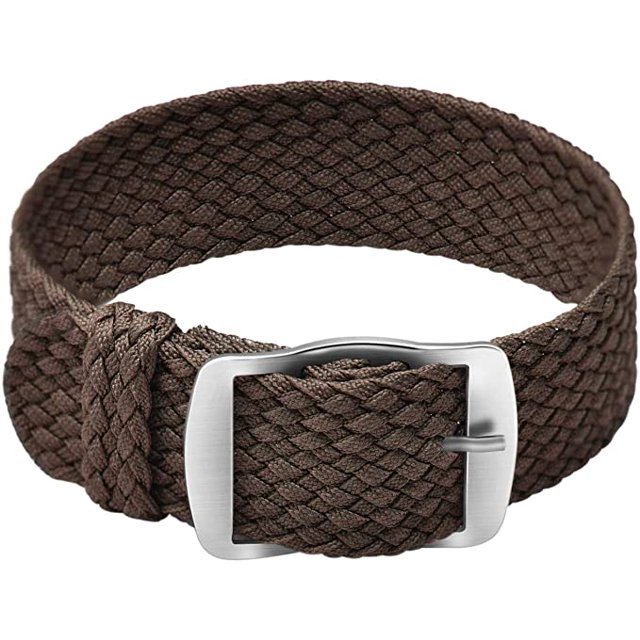 Bracelet en Nylon Perlon Unisexe avec Boucle en Acier Inoxydable Argenté, Marron, 20mm