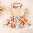 thumbnail image 3 of Barboteuse-robe à Manches Volantées à Fleurs pour Bébé Fille + Bandeau à Nœud, 3 of 9