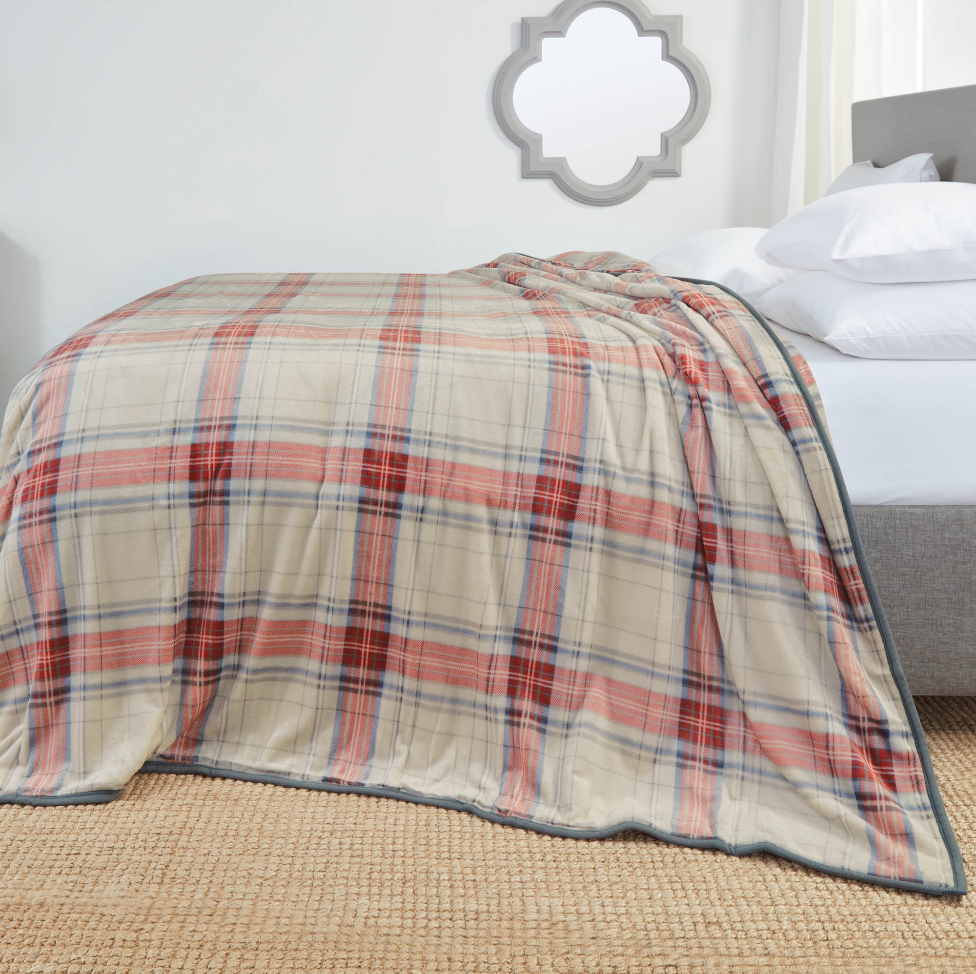 Nestl Ultra Plush Heavy Thick Raschel Imitation Mink Bed Blanket, 55 x 82, Red Plaid