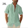 thumbnail image 5 of pitrice Men Shirt Casual Short Sleeve Breathable Replacement Button Down Solid Color Fashionable Home Dating Shirts Top Green 2XL 1Set, 5 of 5