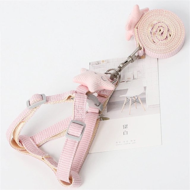 Dog Harness Leash Pet Chest Harness Leash Adjustable Pet Vest Harness Pet Walking Supply Dog Harness Leash Adjustable Comfortable Handle Safe Pet Vest With Traction Rope For Cat