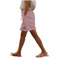 thumbnail image 2 of LVHAOGJOB Womens Elastic Waist Shorts Summer Pink Drawstring Loose Plus Size Solid Color with Pockets Shorts Pants for Ladies, 2 of 9