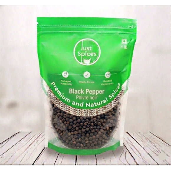 Just Spices - Poivre Noir Entier, 1 lb (454 g), Produit de l'Inde, Parfait pour les Plats Italiens et Mexicains