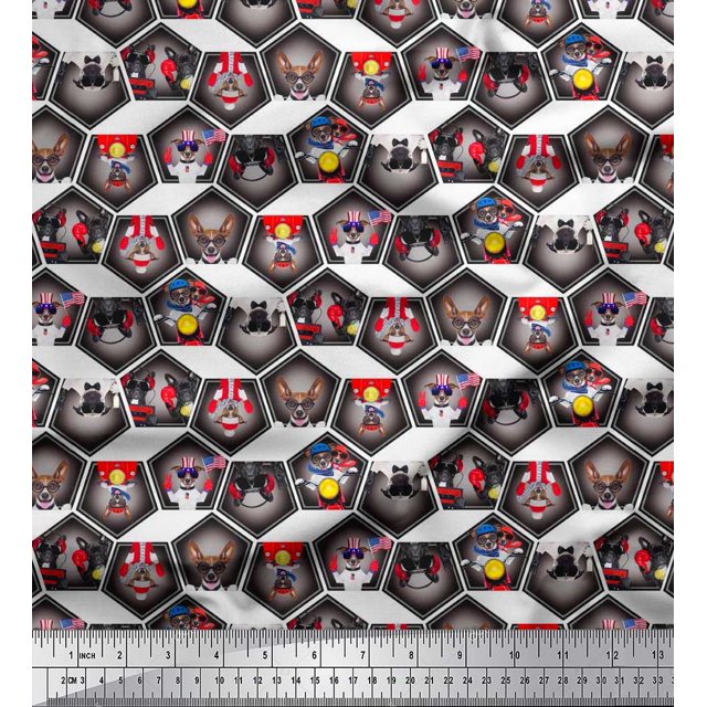 Soimoi Tissu Georgette Viscose Géométrique & Imprimé Patchwork Chiens Tissu au Mètre 42 Pouces de Large