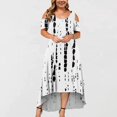 thumbnail image 2 of JULMCOMO Robes Grande Taille pour Femmes 5x Robe d'Été à Épaules Dénudées pour Invitée de Mariage Tendance à Imprimé Floral à Manches Courtes Col Ras du Cou Longue Robe Violet 5TG, 2 of 6