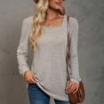 thumbnail image 2 of CHUANK Chemise Longue Cache-Ventre Fluide à Col Rond Unie à Manches Longues Hauts Grande Taille pour Femmes Chic Tunique Confortable à Porter avec des Leggings Bleu TTG, 2 of 5