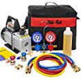 thumbnail image 3 of XtremepowerUS 3CFM 1/4HP Air Vacuum Pump HVAC R134a R12 R22 R410a A/C Refrigeration Kit AC Manifold Gauge R134 Can Tap Included Carrying Tote, 3 of 3