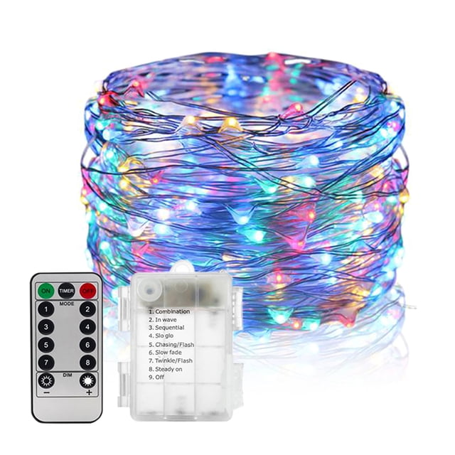 10M/32.8ft 100 LEDs Fairy Lights Copper Wire Lamp Christmas String Light 8 Modes with Remote Control 3 * AA Cell Powered for Wedding Party Patio Garden Home Decoration