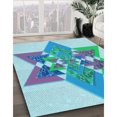thumbnail image 3 of Ahgly Company Tapis d'Intérieur Lavable à la Machine, Carré, Transitionnel, Bleu, Tapis de Zone, 7 Pieds Carré, 3 of 7
