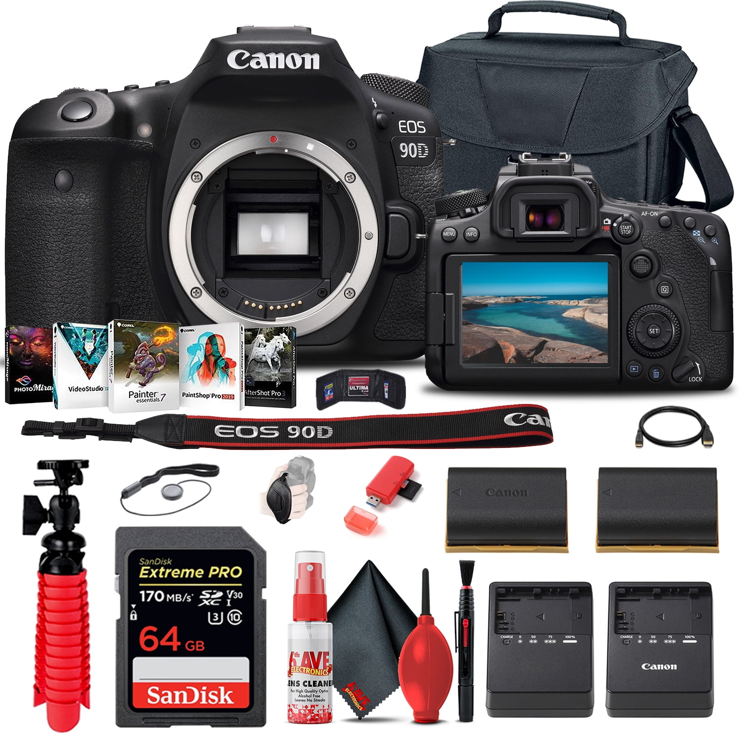 Canon EOS 90D DSLR Camera Body (3616C002) - 1 Unit, 64GB SD Card