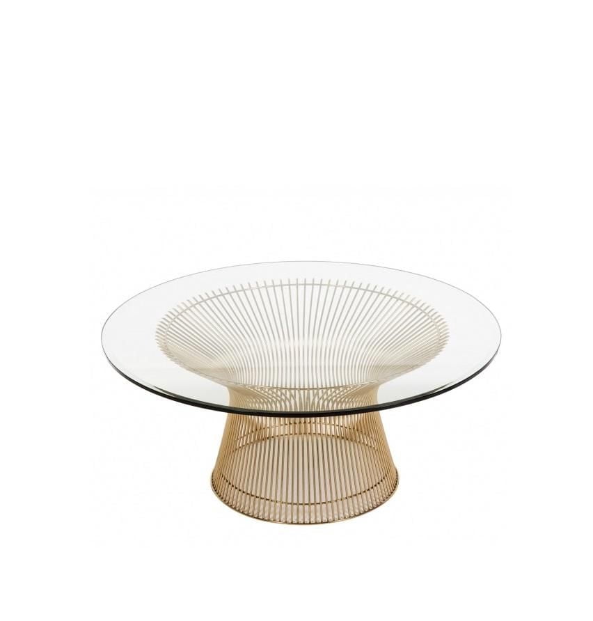 Heavenly Collection Table Basse Demi-Lune en Verre Doré, Table Basse Demi-Lune avec Base en Acier Inoxydable, Table Basse en Verre, Table Basse en Verre Trempé
