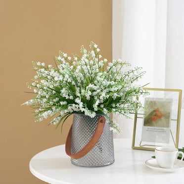 EGNMCR Fake Flowers, Artificial Flowers 5-fork Valley Of The Valley Spring Grass Lilys Of The Valley Flower Simulation Plant Plastic Flower Bunch Flower Potted Flower Green Decoration Fake flowers