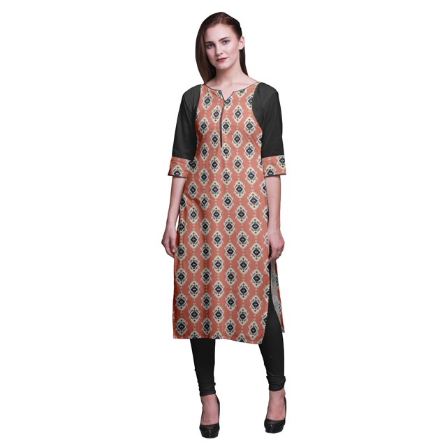 Bimba Kurti Longue Robe en Coton Imprimé Tunique Droite pour Femmes Haut Indien-Moyen