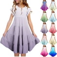 thumbnail image 1 of Tranfacy Robes d'Été pour Ados, Robes pour Filles Taille 10-12, Robe d'Été pour Filles 6-15 Mode Robe à Dégradé de Couleurs avec Poches Manches Courtes Col Rond Robe Trapèze, 1 of 5