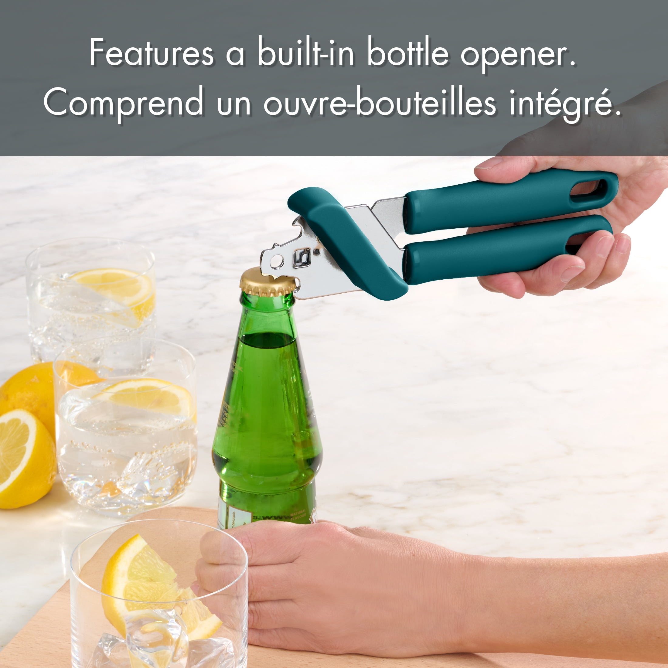 Ouvre-boîte manuel Mainstays avec décapsuleur intègré, poignée ergonomique, 20 cm, vert