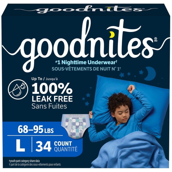 Goodnites Boys Nighttime Bedwetting Underwear, L (68-95 lbs), 34 Count (Select for More)