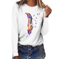 thumbnail image 2 of PVCS Hauts pour Femmes Col Rond Imprimé Manches Longues Blouse Décontractée Ample T-shirt, 2 of 5