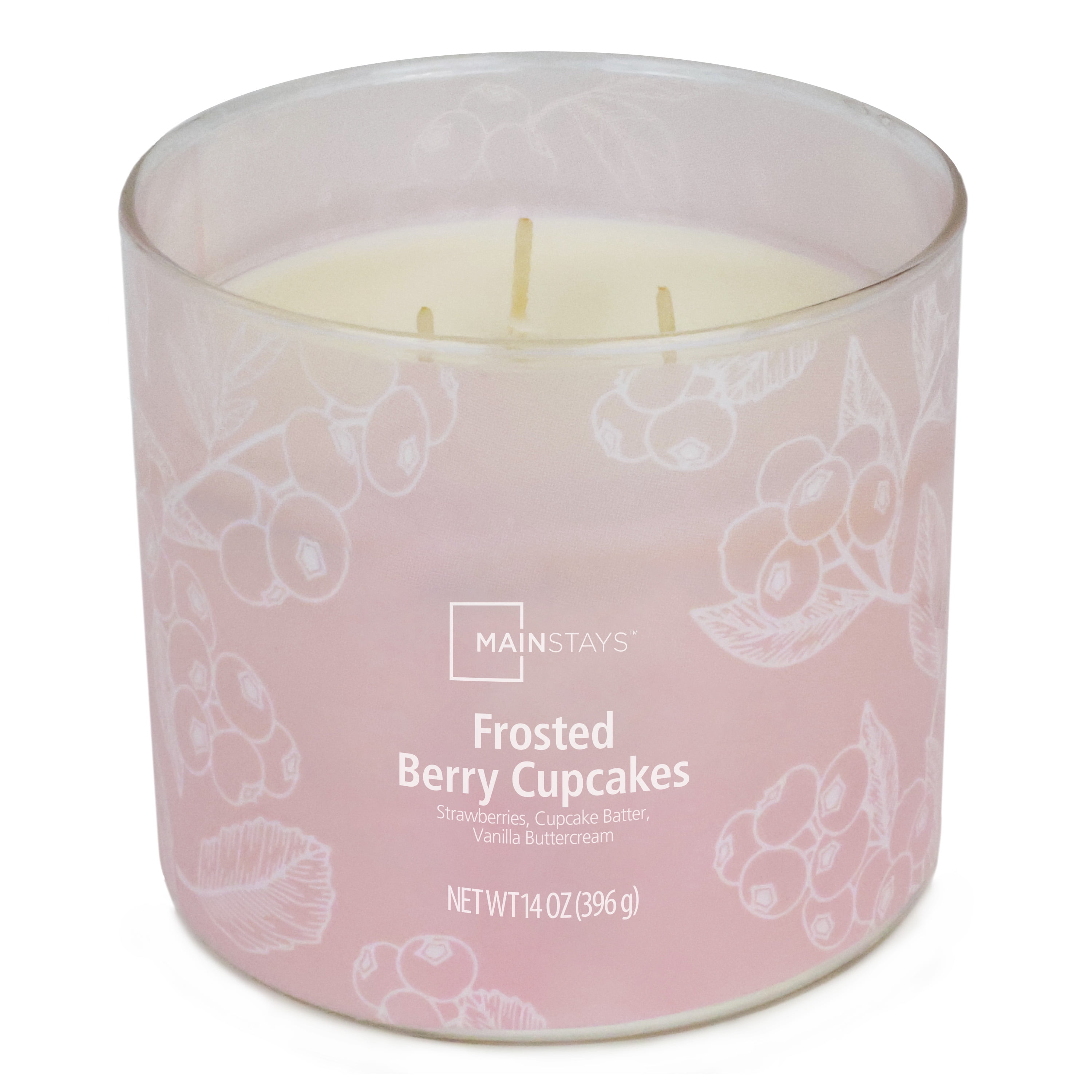 Mainstays 3-Wick Textured Wrapped Frosted Berry Cupcake Scented Candle, 14 oz
