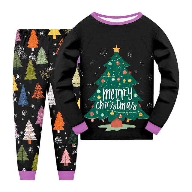 Ketyyh-chn99 Robe de Noël pour Tout-Petit Bébé Fille Ensemble Garçons et Filles Pantalon Long Coupe Régulière Manches Longues Col Rond Imprimé 3D Taille pour 3-4 Ans, Noir
