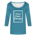 thumbnail image 4 of Hiiyo T-Shirt à Manches 3/4 pour Femme à Col Rond, T-Shirt Décontracté Uni, Bleu P, 4 of 6