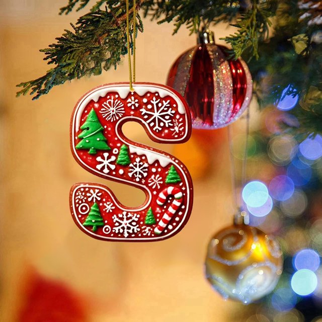 Hbdhejl 26 Pcs Lettres Rouges Décorations de Sapin de Noël Lettres de Canne de Bonbon avec Motif de Baies Mini Alphabet Ornements Suspendus Fête Maison Sapin de Noël Acrylique 2D