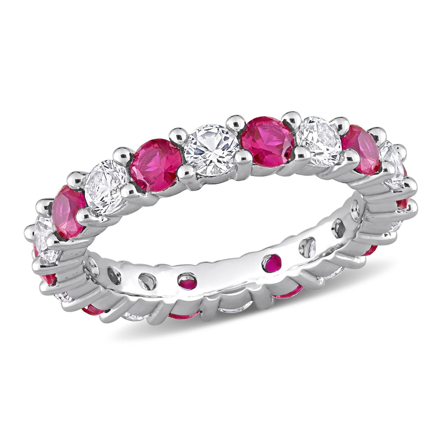 Miabella 3-3/4 Carat T.G.W. Created Ruby and Created White Sapphire Sterling Silver Eternity Anniversary Ring